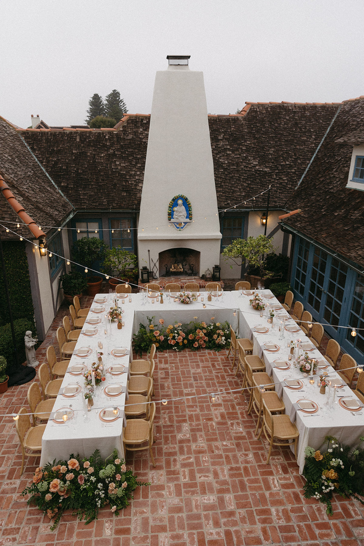 A table set for a wedding reception at St. Malo.